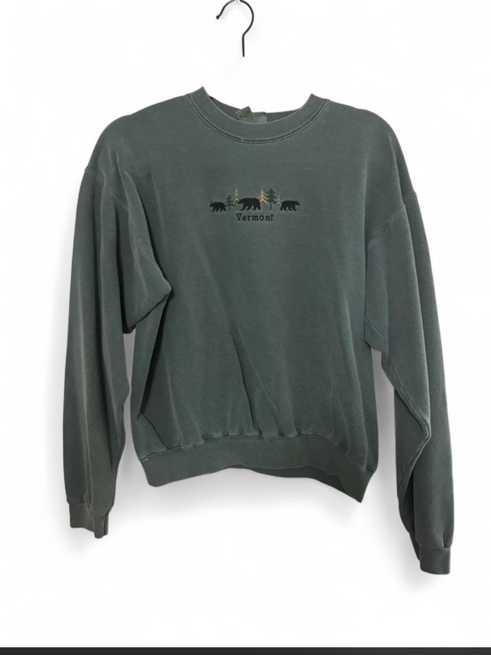 Anvil Forest Green Crewneck Sweatshirt with Bear Embroidery
